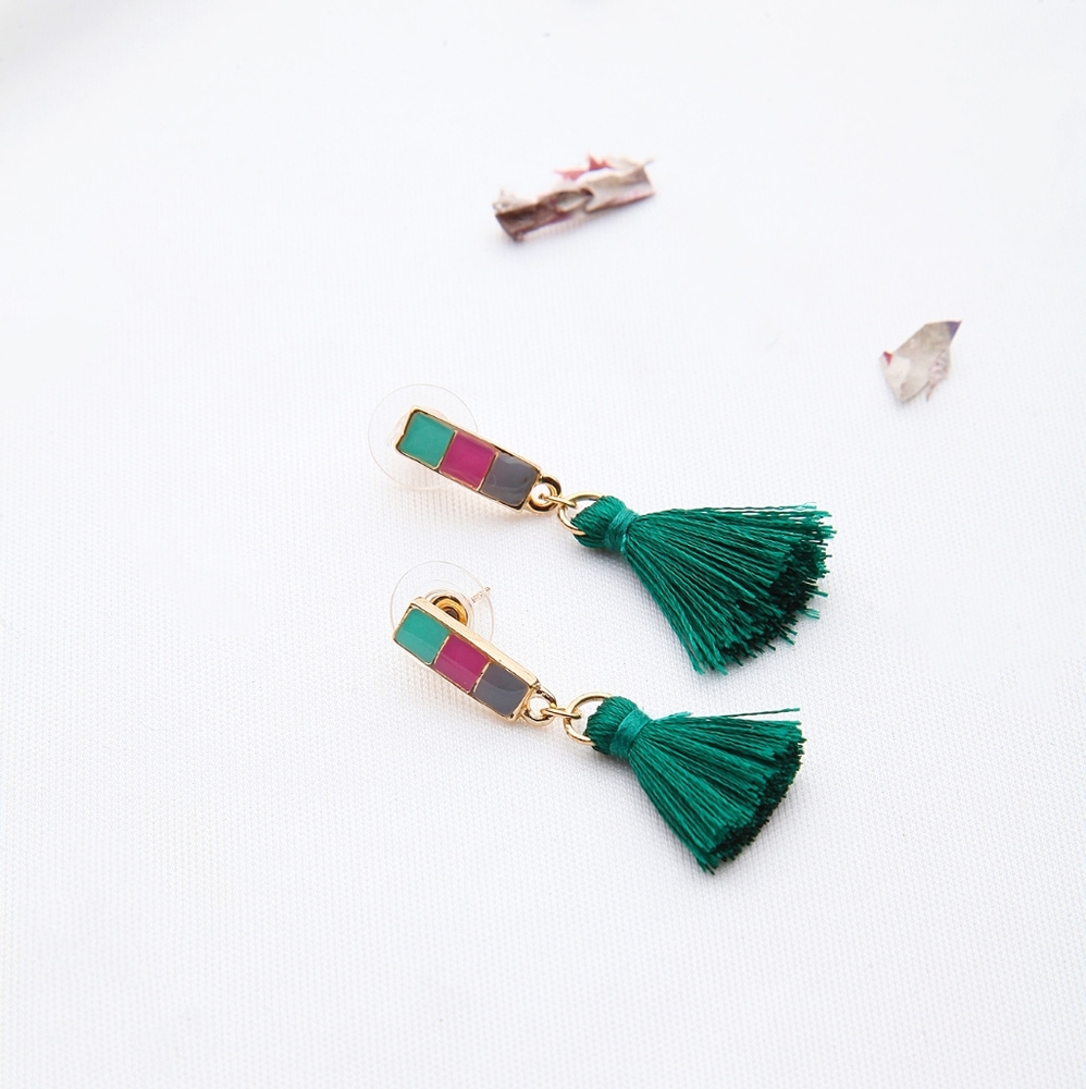 NWT Tassel Earrings - Emerald, Pink, Lavender